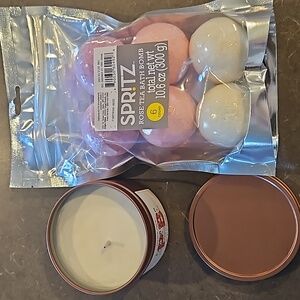 Peony candle and set of 6 Rose Tea bath bombs